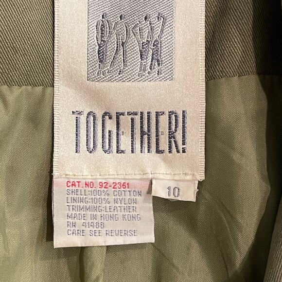 VINTAGE 80s Together! Trench Coat with Leather Under Collar & Trim Sz 10 - Picture 6 of 6